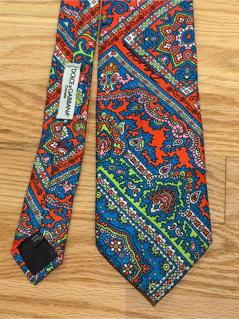 Dolce & Gabbana Orange Paisley Silk Tie with Blue & Green Accents